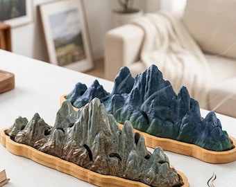 Bruciatore di incenso in ceramica con base in bambù – Design a montagna, decorativo, Feng Shui, per meditazione, relax, casa, ufficio, sala da tè, regalo spirituale