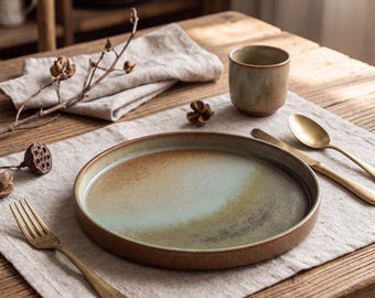 Rustic Crackle Glaze Ceramic Dinner Plate 7 Inch | Japanese Wabi Sabi Stoneware Plate | Sage Green Dessert Plate