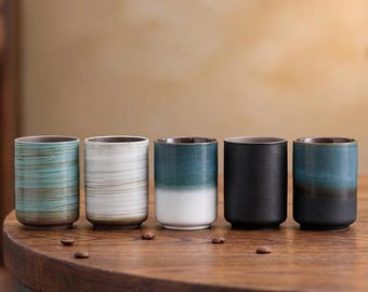 Rustic Ceramic Tumbler Coffee Cup 210ml | Wabi-Sabi Tea Cup | Nordic Pottery Mug | 5-Color Minimalist Artisan Drinkware