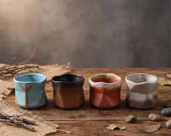 170ml Rustic Kiln-Changed Ceramic Cup | Irregular Wabi Sabi Stoneware Tea Cup | Handmade Pottery Coffee Tumbler | Japanese Yunomi Cup