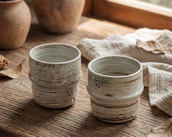 Wabi Sabi Ceramic Tea Cup 300ml | Japanese Rustic Handmade Coffee Cup | Vintage Stoneware Tumbler Mug | Pottery Yunomi Cup