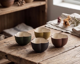 Japanese Rustic Ceramic Tea Cup 60ml | Wabi Sabi Flower Rim Tasting Cup | Mini Kung Fu Tea Cup | 4 Colors