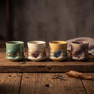 Japanese Kiln-Changed Ceramic Cup 230ml | Wabi-Sabi Coffee & Tea Cup | Four Seasons Stoneware Mug
