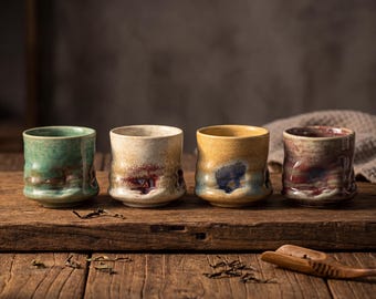 Japanese Kiln-Changed Ceramic Cup 230ml | Handmade Wabi-Sabi Coffee & Tea Cup | Four Seasons Stoneware Mug