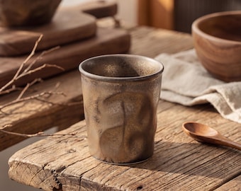 Rustic Iron Rust Glaze Ceramic Tea Cup 180ml | Wabi Sabi Handmade Stoneware Coffee Cup | Japanese Vintage Pottery Tumbler