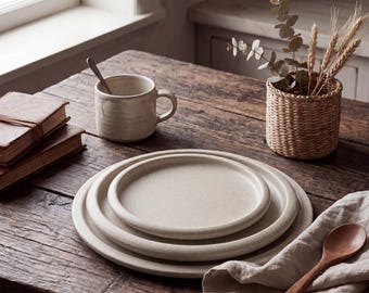 Japanese Wabi Sabi Ceramic Plate 5.9 / 7.5 / 8.3 Inch | Unglazed Stoneware Dinner Plate | Rustic Serving Plate | Natural Clay Dish