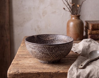 Japanese Wabi Sabi Ceramic Ramen Bowl 7.7 Inch | Speckled Stoneware Serving Bowl | Rustic Noodle Bowl | Vintage Deep Bowl