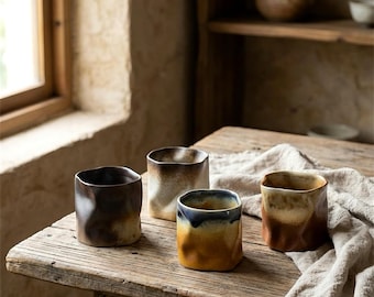Rustic Irregular Ceramic Mug | 280ml Handmade Stoneware Cup | Wabi-sabi Coffee Mug | Distorted Shape Tea Cup | Artisan Pottery Drinkware