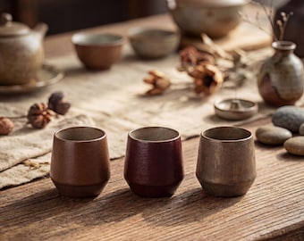 Wabi Sabi Tasting Ceramic Tea Cup 35ml | Japanese Rustic Teacup | Handmade Stoneware Gongfu Tea Cup | Vintage Mini Pottery Cup
