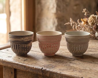 Japanese Rustic Ceramic Cup 150ml | Wabi Sabi Stoneware Tea Cup | Handmade Textured Coffee Cup | Vintage Pottery Mug