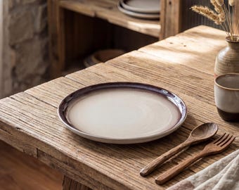 8.2 Inch Kiln-Changed Ceramic Plate | Wabi Sabi Rustic Dinner Plate | Japanese Stoneware Serving Plate | Minimalist Dessert Plate