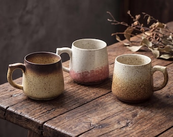 Japanese Rustic Kiln Glaze Ceramic Mug 330ml | Wabi Sabi Stoneware Coffee Cup | Handmade Pottery Mug | 3 Glaze Styles
