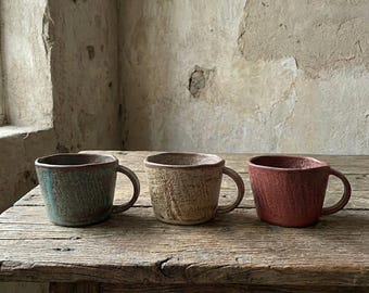 Wabi-Sabi Ceramic Mug 300ML | Rustic Pottery Cup with Handle | Japanese Minimalist Tea & Coffee Mug | 3 Colors Artisan Stoneware