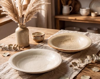 Japanese Rustic Ceramic Hat Plate 9/9.2 Inch | Wabi Sabi Stoneware Pasta Plate | Handmade Deep Serving Plate | 2 Styles