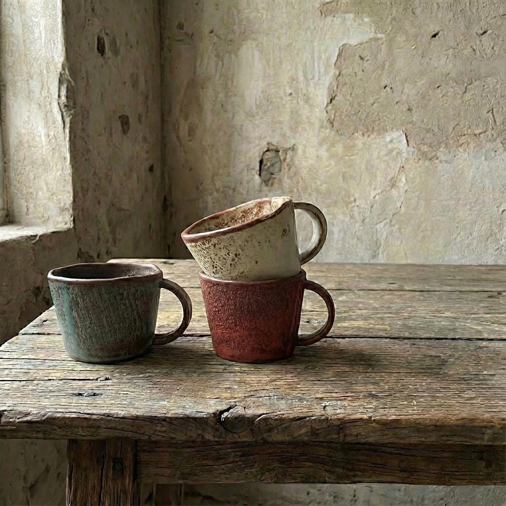 Rustic Cups Handmade Wabi-sabi Ceramic Mug 300ML | Rustic Pottery Cup With Handle ...