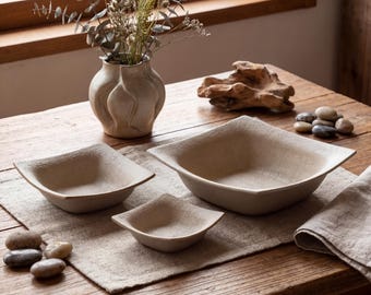 Rustic Square Textured Ceramic Bowl | 4.5/6/8 Inch Wabi Sabi Serving Bowl | Japanese Style Stoneware  Dish | Minimalist Ceramic Food Bowl