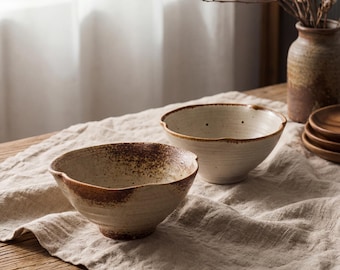Wabi Sabi Ceramic Flower Rim Bowl 5 Inch | Japanese Rustic Rice Bowl | Stoneware Soup Bowl | Handmade Dessert Bowl
