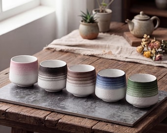 Rustic Japanese Ceramic Cup 210ml | Wabi Sabi Stoneware Coffee Cup | Handmade Style Yunomi Mug | Minimalist Ceramic Tea Cup | 5 Colors