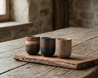 Handcrafted Kiln-Changed Ceramic Tea Cup | 150ml Wabi-Sabi Pottery Yunomi | Rustic Straight Cup for Tea Lovers | 3 Artisan Glaze Options