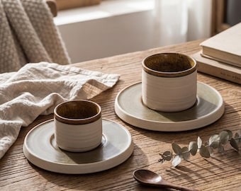 Wabi Sabi Ceramic Cup & Saucer Set 120ml/250ml | Japanese Rustic Stoneware  Coffee Cup | Handmade Pottery Tea Cup | Custom Name Available