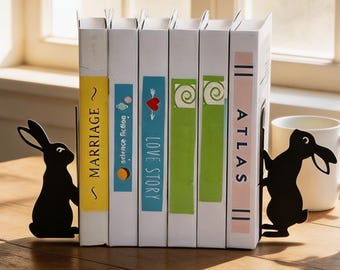 Easter Bunny Metal Bookends | Spring Decor | Black Iron Book Organizer | Minimalist Desk Decor | Book Lover Gift