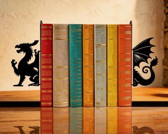 Mythical Winged Dragon Metal Bookends | Winged Dragon Shaped Book Holders | Gothic Desk Decor | Office Organizer | Fantasy Book Lover Gift