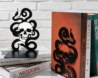 Gothic Skull Bookends | Metal Book Organizer | Spooky Halloween Decor | Dark Academia Shelf Accent | Gothic Gift For Book Lover