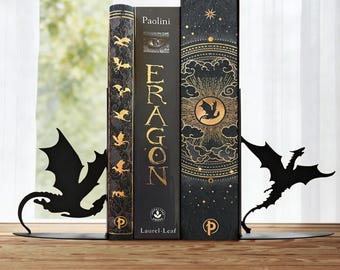 Magical Dragon Bookends | Metal Dragon Book Organizer | Fantasy Home Decor |Gothic Desk Accessory | Gift for Book Lover|Bookshelf Decoration