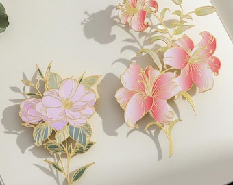 Chinese Floral Metal Bookmark, Camellia Lotus Rose Design Elegant Oriental Reading Accessory Gift for Book Lovers Journals Office Decor