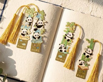 Panda Hollow Metal Tassel Bookmark, Cute Bamboo Panda Design Reading Accessory Gift for Book Lovers, Journals, Planner Decor Office