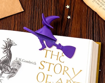 3D Flying Witch Bookmark | Cute Purple Broom Witch Page Marker | Fun Fantasy Reading Accessory Gift for Book Lovers & Halloween Fans