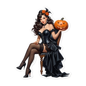 Goth Pin-Up Sticker - Esmeralda, Pumpkin Noir