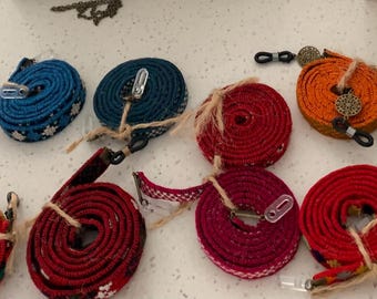 Long band for Eyeglasses / sunglasses/ reading glasses : Unique design/  Lanyard/ handmade and comfortable fabric around the neck
