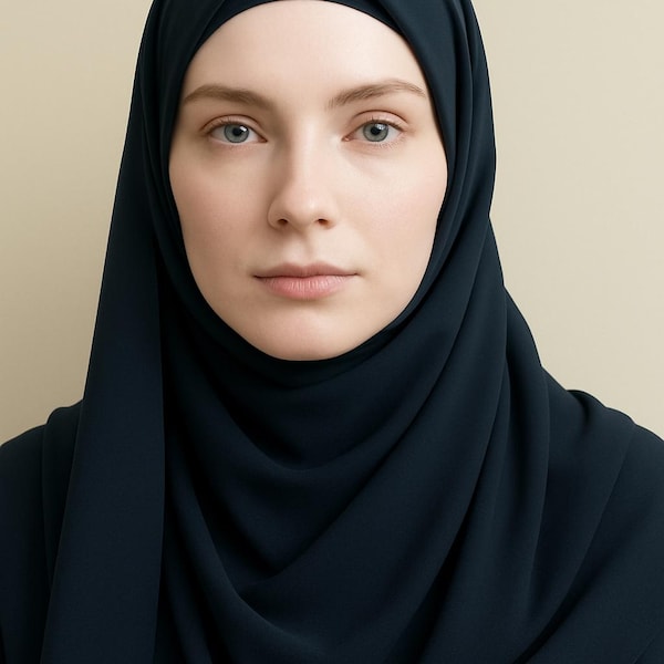 Instant Chiffon Hijab with Attached Cotton Inner Cap/ full coverage Design