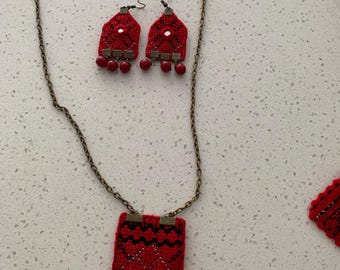 Handmade Earrings and Necklace Set fabric unique jewelry