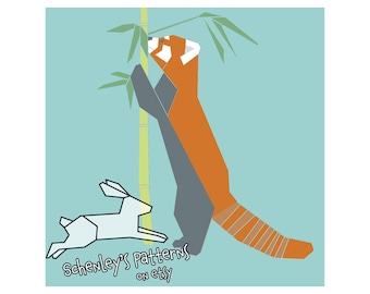 Red Panda w/Bamboo paper-piecing quilt pattern, PDF