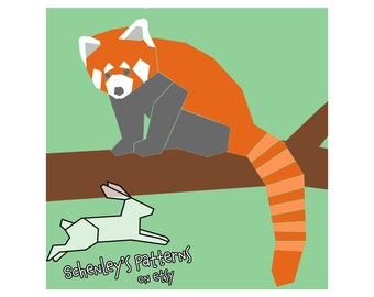 Red Panda w/Branch  paper-piecing quilt pattern, PDF