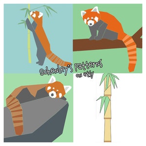 Set of 3 Red Panda paper-piecing quilt patterns, PDF