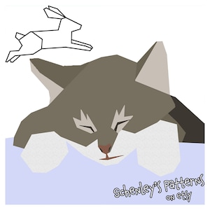 Sleeping tabby kitten paper-piecing quilt pattern, PDF