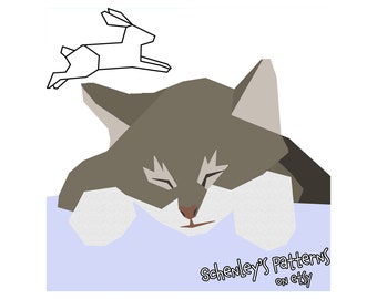 Sleeping tabby kitten paper-piecing quilt pattern, PDF