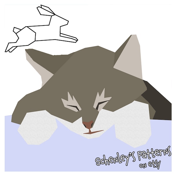 Sleeping tabby kitten paper-piecing quilt pattern, PDF