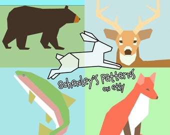 Set of 4 Wildlife paper-piecing patterns, PDF