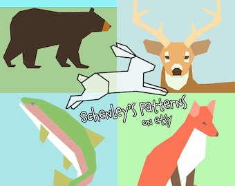 Set of 4 Wildlife paper-piecing patterns, PDF