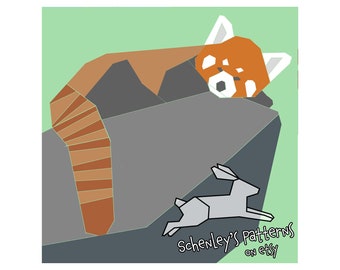Red Panda w/Rock  paper-piecing quilt pattern, PDF