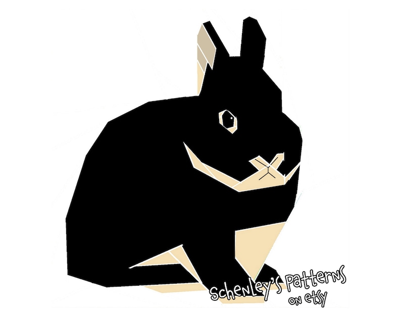 An illustration of a quilt block of a Netherland dwarf rabbit.