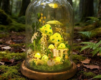 Handmade Green Mushroom Lamp, with Shell, Fairycore Bedroom Decor, Unique Mother's Day and Best Friend Birthday Gift, Mushroom Gift