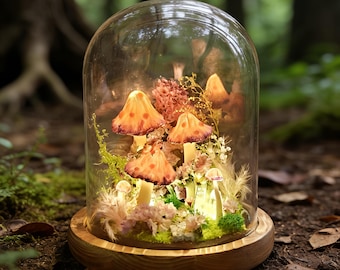 Butterfly Pink Mushroom Lamp With Crystal, Enchanted Mushroom Night Light, Natural Home Decor, Unique Birthday Gifts, Housewarming Gifts