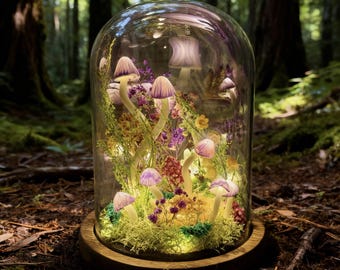 Purple Mushroom Lamp With Crystal, Enchanted Mushroom Night Light, Natural Home Decor, Unique Birthday Gifts, Housewarming Gifts