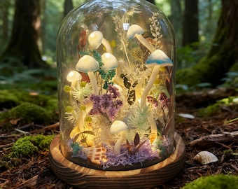 Handmade Blue Mushroom Lamp, with Shell, Fairycore Bedroom Decor , Unique Mother's Day and Best Friend Birthday Gift, Mushroom Gift