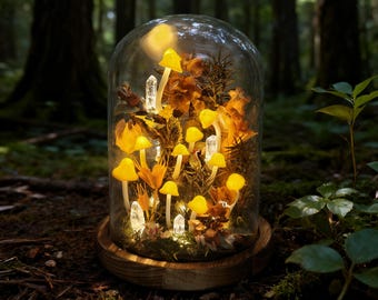 Mushroom Lamp With Crystal, Enchanted Mushroom Night Light, Natural Home Decor, Unique Birthday Gifts, Housewarming Gifts